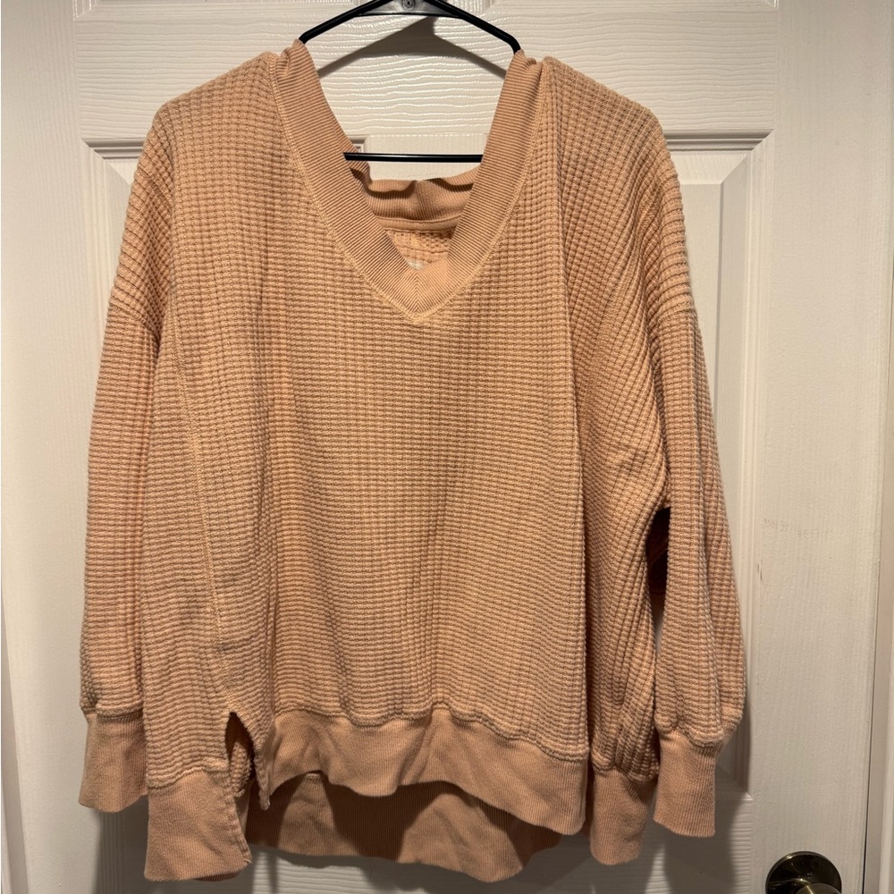 Women's Pink V-Neck Oversized Sweater